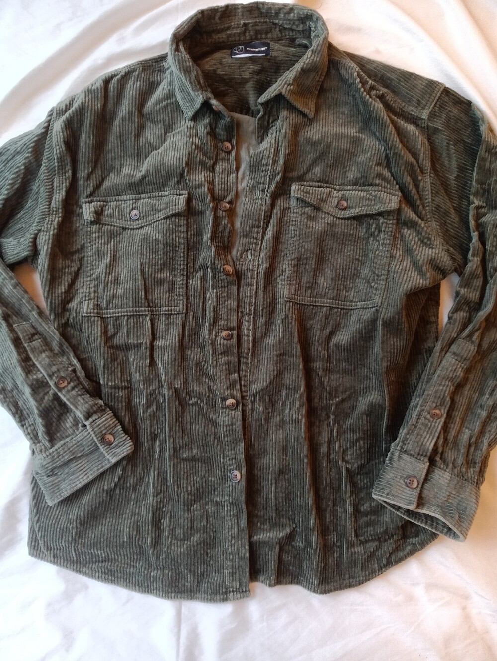 Original use olive green corduroy button up jacket mens oversized utility